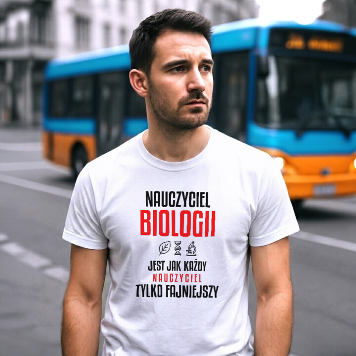 Nauczyciel biologii jest jak każdy nauczyciel, tylko fajniejszy - męska koszulka na prezent dla nauczyciela