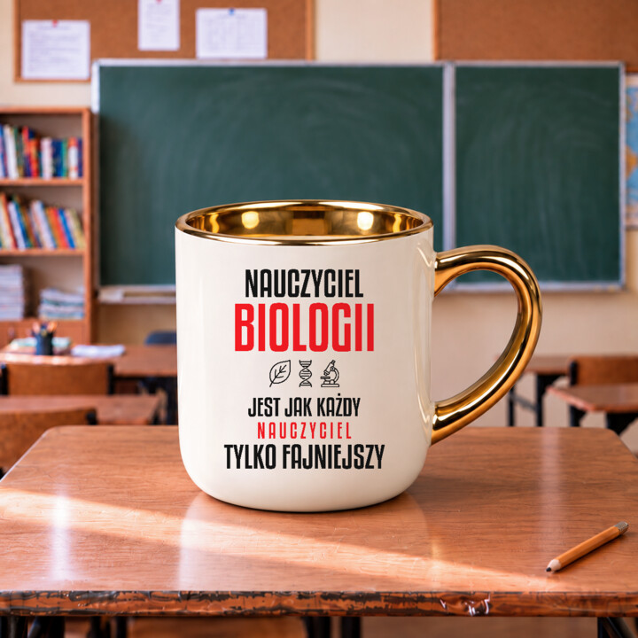 Nauczyciel biologii jest jak każdy nauczyciel, tylko fajniejszy - kubek elegancki na prezent dla nauczyciela