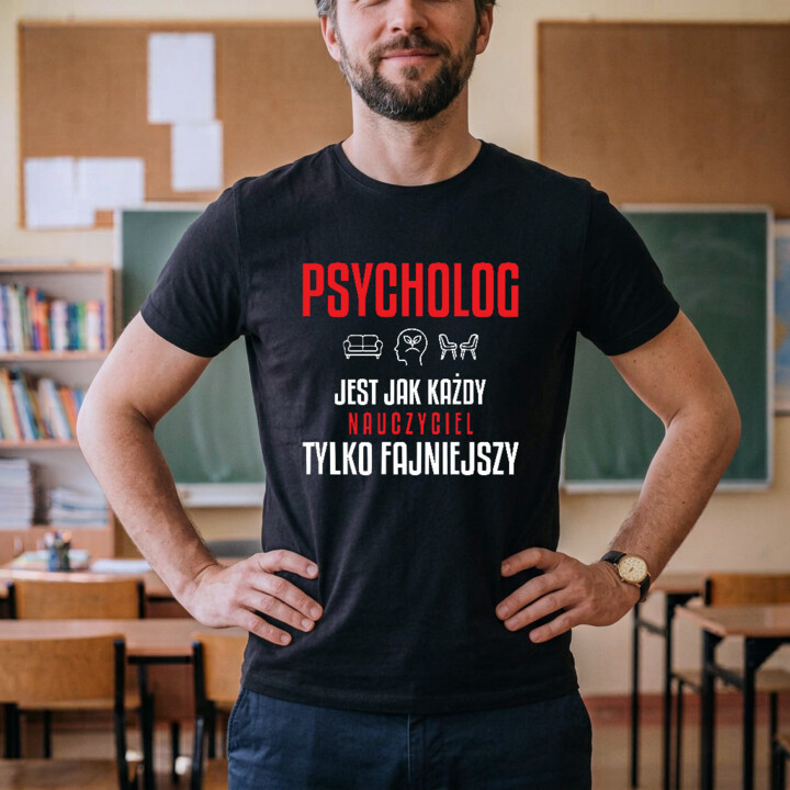 Psycholog jest jak każdy nauczyciel, tylko fajniejszy - męska koszulka na prezent dla nauczyciela