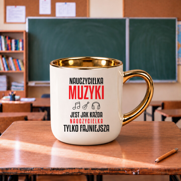 Nauczycielka muzyki jest jak każda nauczycielka, tylko fajniejsza - kubek elegancki na prezent dla nauczycielki
