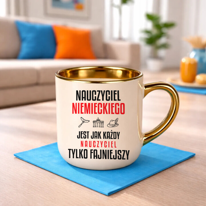 Nauczyciel niemieckiego jest jak każdy nauczyciel, tylko fajniejszy - kubek elegancki na prezent dla nauczyciela