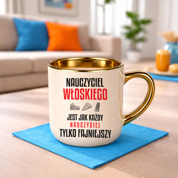 Nauczyciel włoskiego jest jak każdy nauczyciel, tylko fajniejszy - kubek elegancki na prezent dla nauczyciela