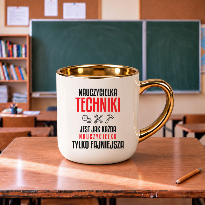 Nauczycielka techniki jest jak każda nauczycielka, tylko fajniejsza - kubek elegancki na prezent dla nauczycielki