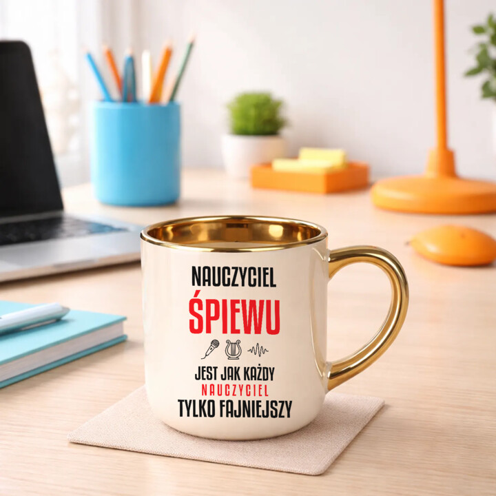 Nauczyciel śpiewu jest jak każdy nauczyciel, tylko fajniejszy - kubek elegancki na prezent dla nauczyciela