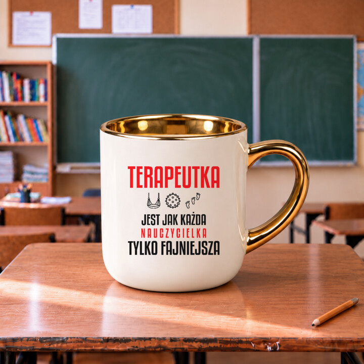 Terapeutka jest jak każda nauczycielka, tylko fajniejsza - kubek elegancki na prezent dla nauczycielki