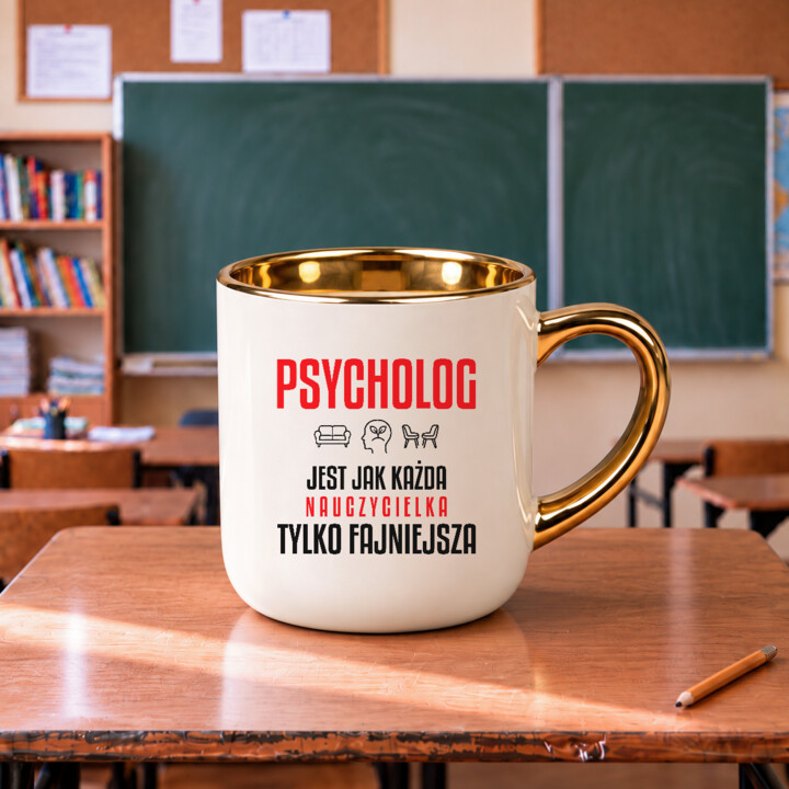 Psycholog jest jak każda nauczycielka, tylko fajniejsza - kubek elegancki na prezent dla nauczycielki