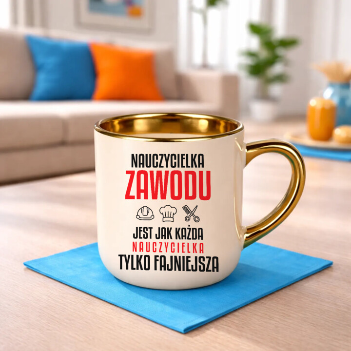 Nauczycielka zawodu jest jak każda nauczycielka, tylko fajniejsza - kubek elegancki na prezent dla nauczycielki