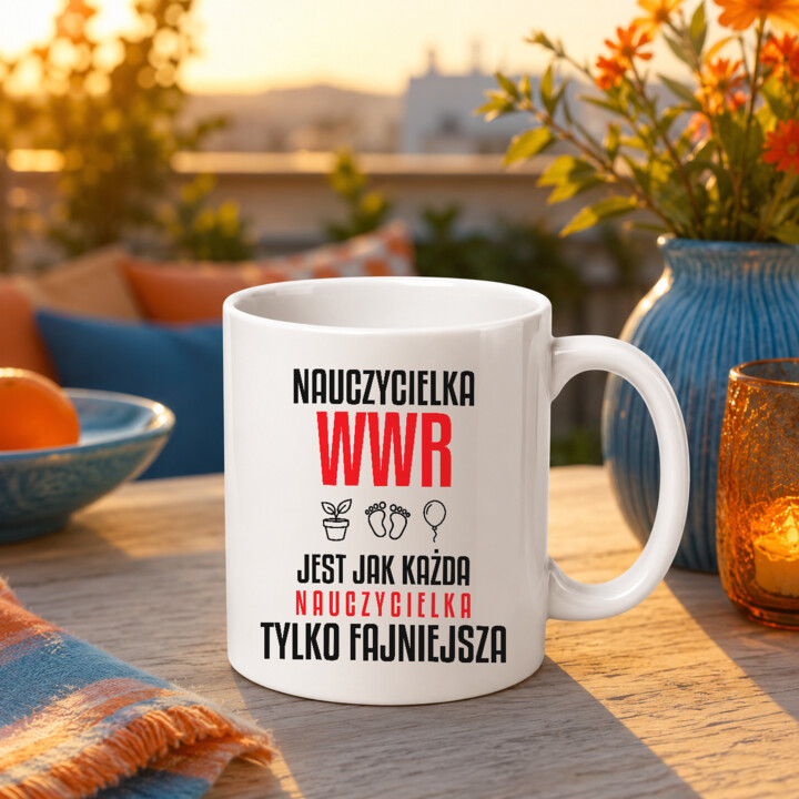Nauczycielka WWR jest jak każda nauczycielka, tylko fajniejsza - kubek na prezent dla nauczycielki