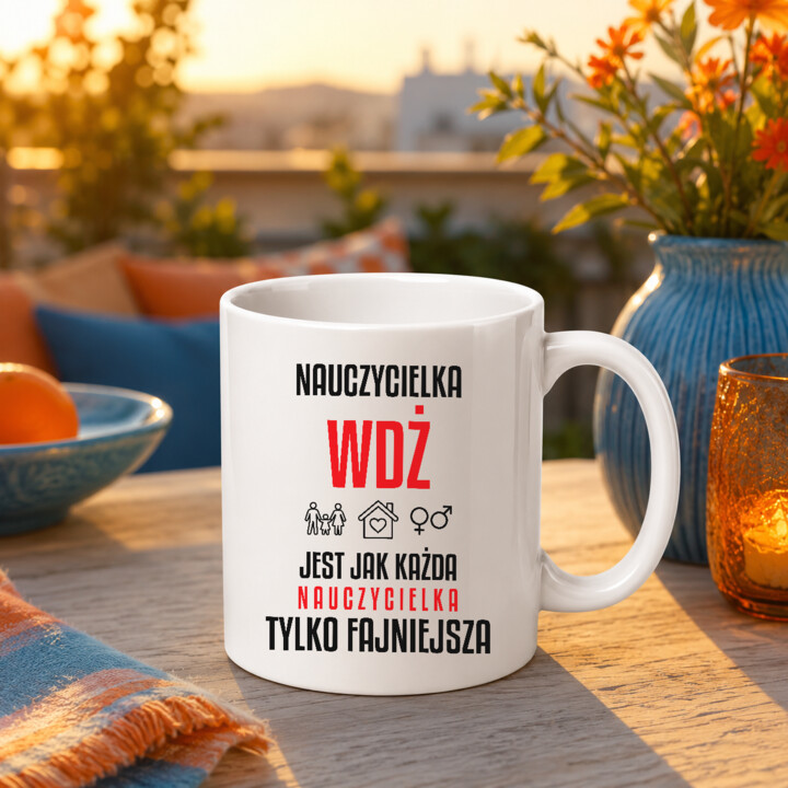 Nauczycielka WDŻ jest jak każda nauczycielka, tylko fajniejsza - kubek na prezent dla nauczycielki