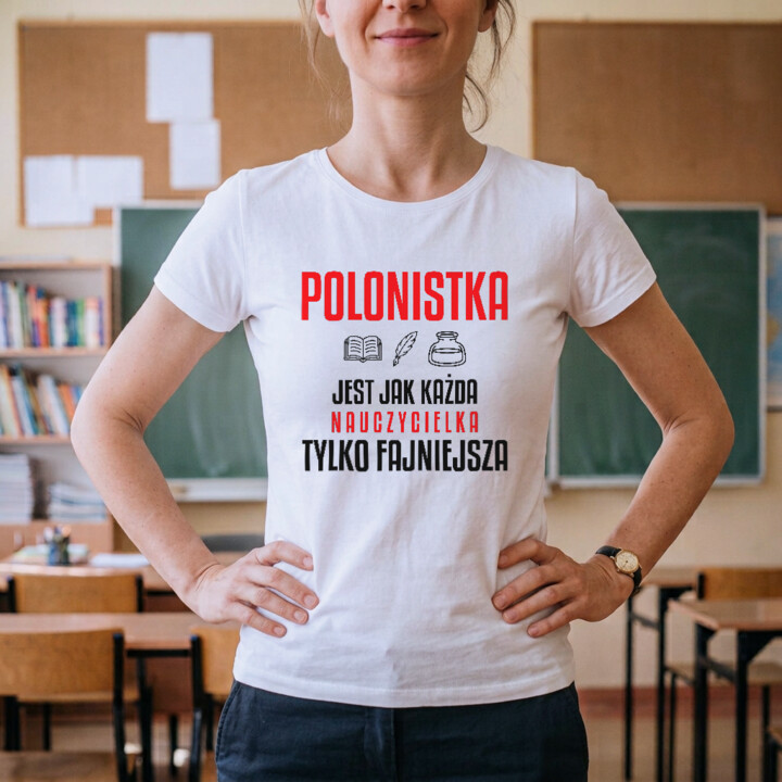 Polonistka jest jak każda nauczycielka, tylko fajniejsza - damska koszulka na prezent dla nauczycielki