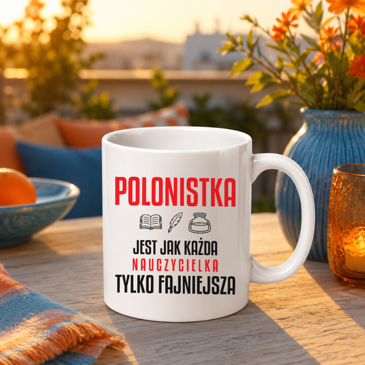 Polonistka jest jak każda nauczycielka, tylko fajniejsza - kubek na prezent dla nauczycielki