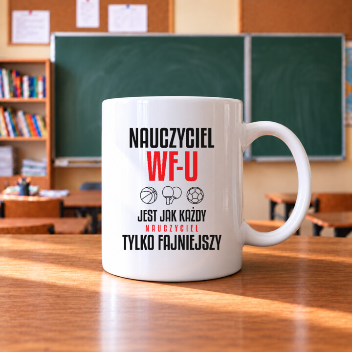 Nauczyciel WF-u jest jak każdy nauczyciel, tylko fajniejszy - kubek na prezent dla nauczyciela