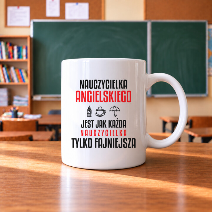 Nauczycielka angielskiego jest jak każda nauczycielka, tylko fajniejsza - kubek na prezent dla nauczycielki