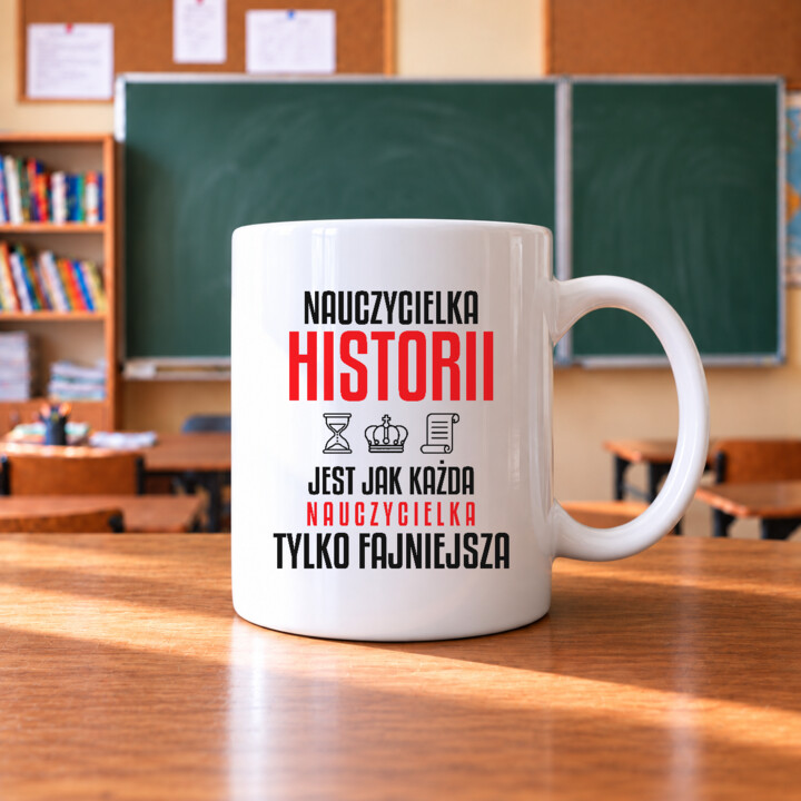 Nauczycielka historii jest jak każda nauczycielka, tylko fajniejsza - kubek na prezent dla nauczycielki