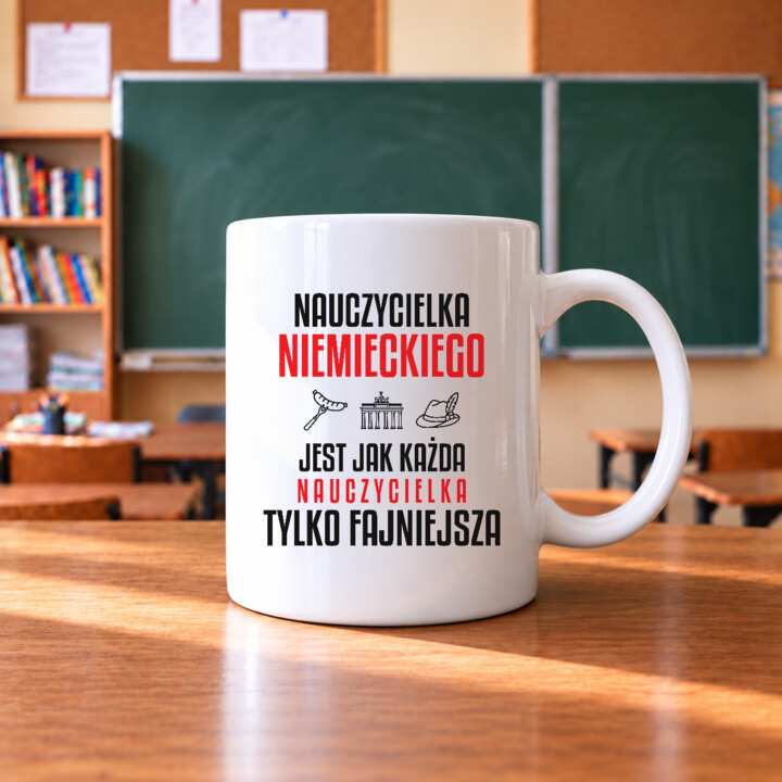 Nauczycielka niemieckiego jest jak każda nauczycielka, tylko fajniejsza - kubek na prezent dla nauczycielki
