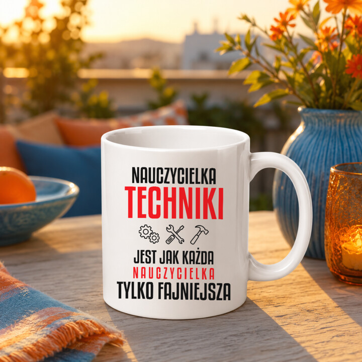 Nauczycielka techniki jest jak każda nauczycielka, tylko fajniejsza - kubek na prezent dla nauczycielki