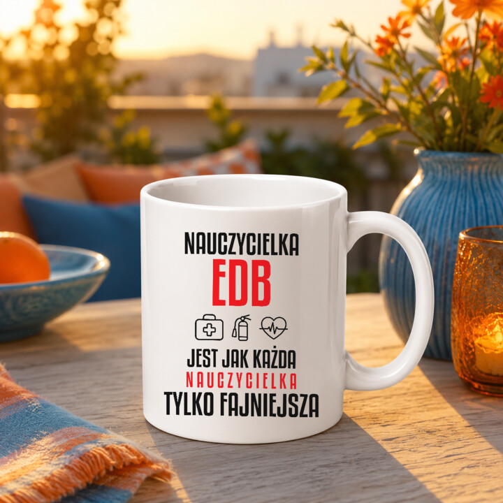 Nauczycielka EDB jest jak każda nauczycielka, tylko fajniejsza - kubek na prezent dla nauczycielki
