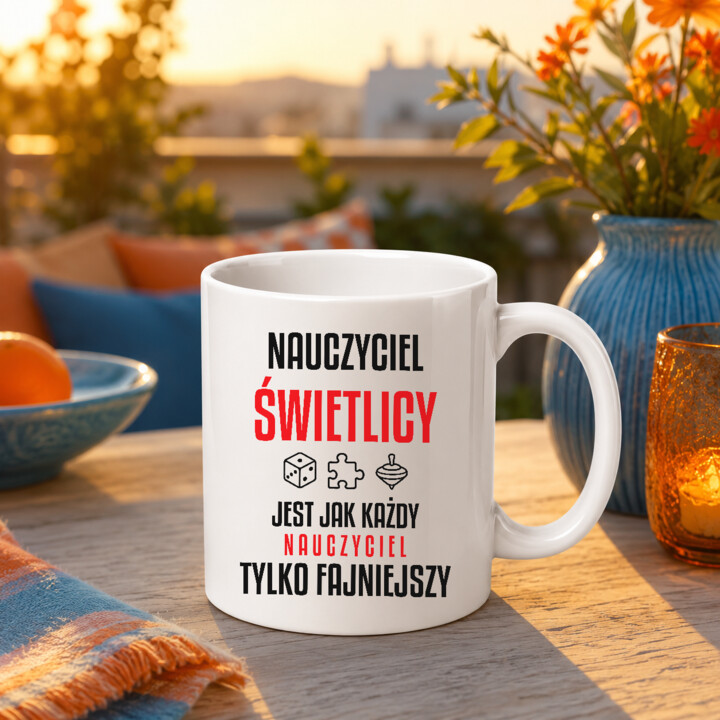 Nauczyciel świetlicy jest jak każdy nauczyciel, tylko fajniejszy - kubek na prezent dla nauczyciela