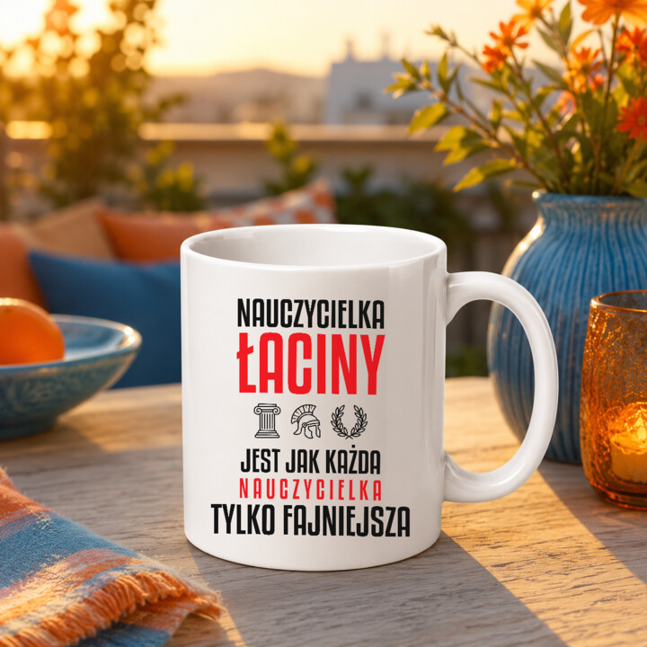 Nauczycielka łaciny jest jak każda nauczycielka, tylko fajniejsza - kubek na prezent dla nauczycielki