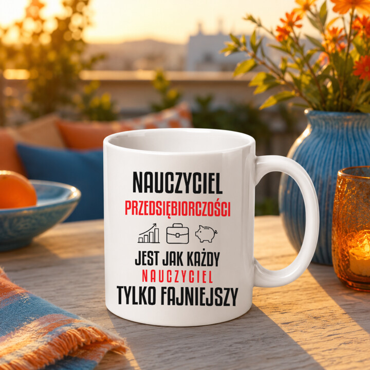 Nauczyciel przedsiębiorczości jest jak każdy nauczyciel, tylko fajniejszy - kubek na prezent dla nauczyciela