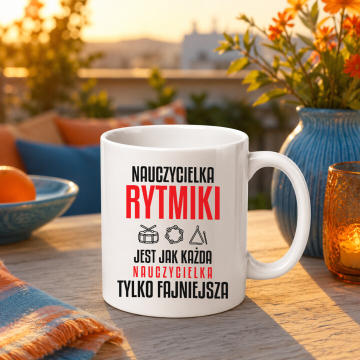 Nauczycielka rytmiki jest jak każda nauczycielka, tylko fajniejsza - kubek na prezent dla nauczycielki
