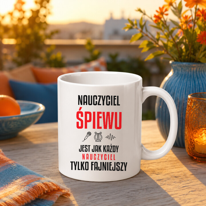 Nauczyciel śpiewu jest jak każdy nauczyciel, tylko fajniejszy - kubek na prezent dla nauczyciela
