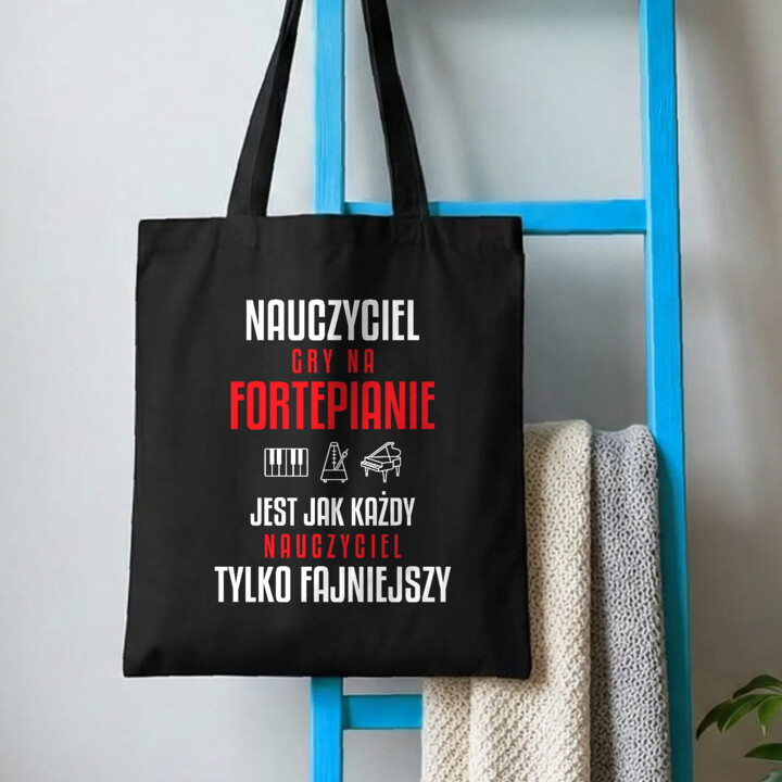 Nauczyciel gry na fortepianie jest jak każdy nauczyciel, tylko fajniejszy - torba na prezent dla nauczyciela