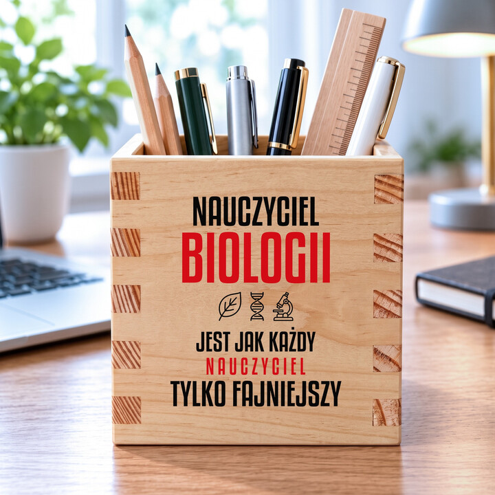 Nauczyciel biologii jest jak każdy nauczyciel, tylko fajniejszy - drewniany organizer na prezent dla nauczyciela