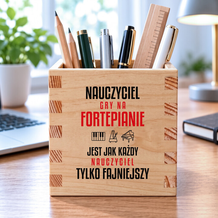 Nauczyciel gry na fortepianie jest jak każdy nauczyciel, tylko fajniejszy - drewniany organizer na prezent dla nauczyciela