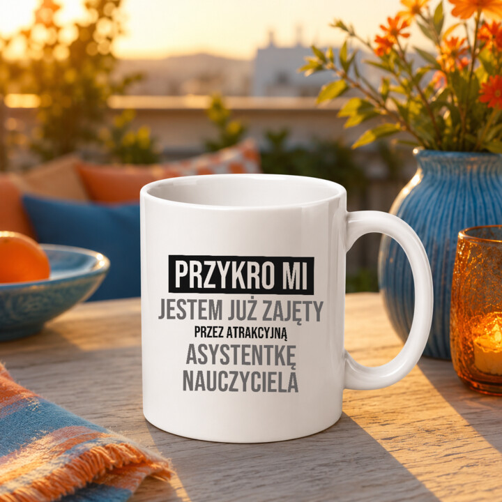 Przykro mi, jestem już zajęty przez atrakcyjną asystentkę nauczyciela - kubek na prezent