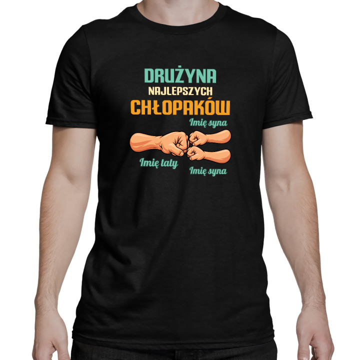 Komplet dla taty i dwóch synów - Drużyna najlepszych chłopaków z imionami - 3 koszulki z nadrukiem - produkt personalizowany