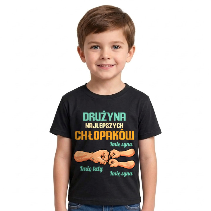 Komplet dla taty i dwóch synów - Drużyna najlepszych chłopaków z imionami - 3 koszulki z nadrukiem - produkt personalizowany