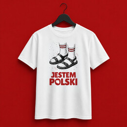 Sandały ze skarpetkami - męska koszulka z nadrukiem na prezent - Jestem Polski