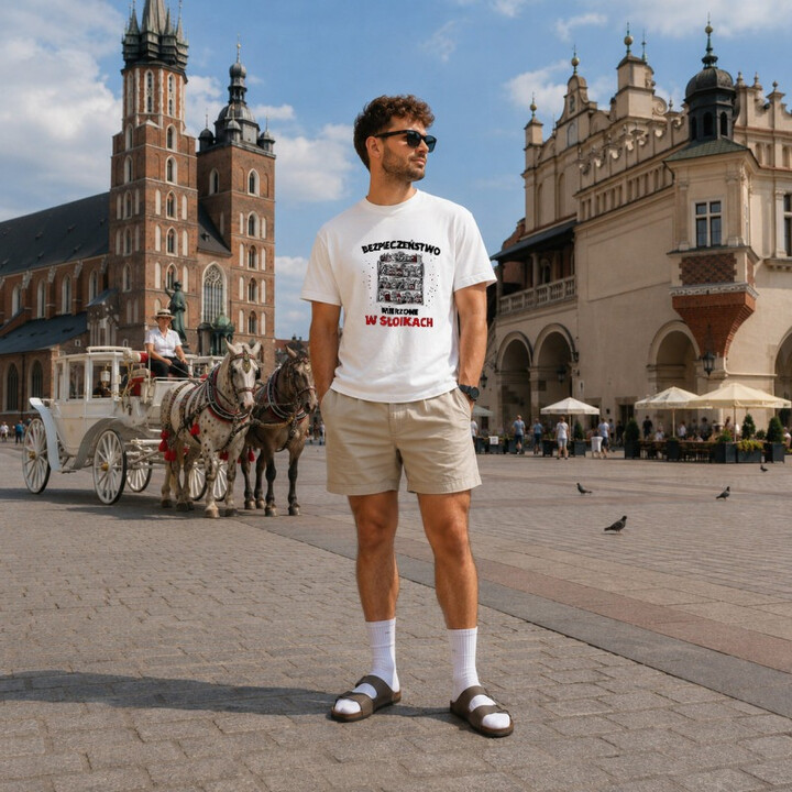 Bezpieczeństwo mierzone w słoikach - męska koszulka z nadrukiem na prezent - Jestem Polski