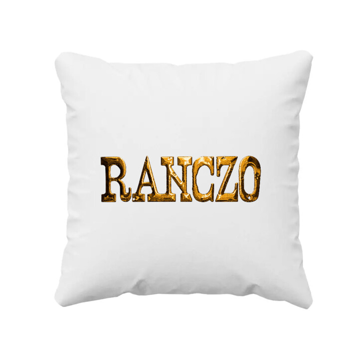 Złote logo Ranczo - biała poduszka na prezent dla fanów serialu