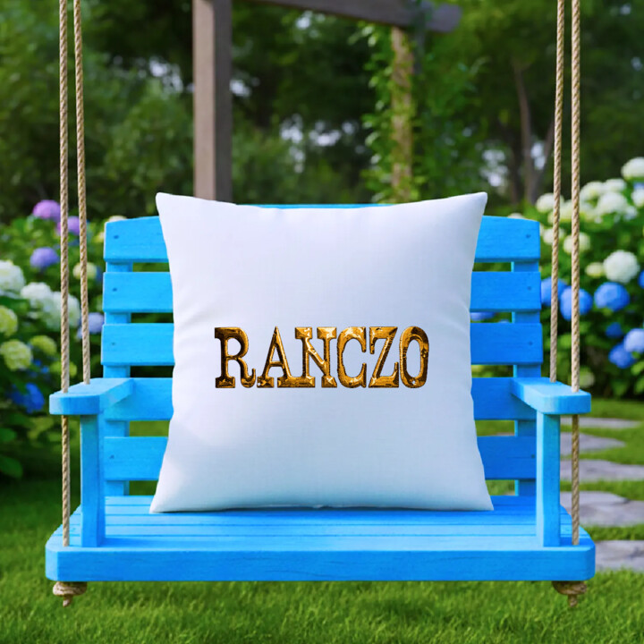 Złote logo Ranczo - biała poduszka na prezent dla fanów serialu