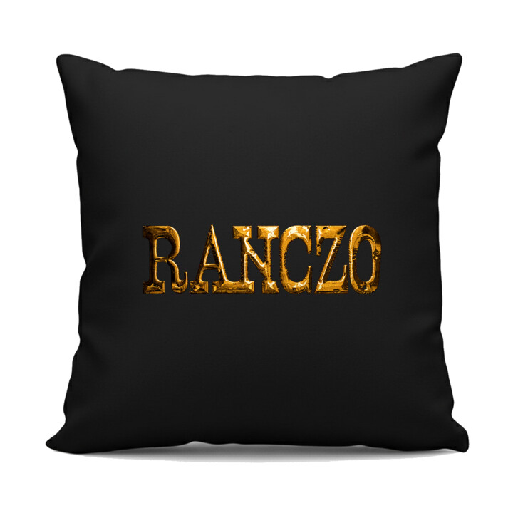 Złote logo Ranczo - czarna poduszka na prezent dla fanów serialu