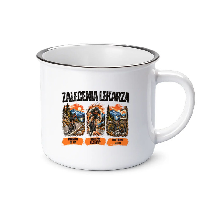Zalecenia lekarza dla rowerzysty - kubek emaliowany na prezent