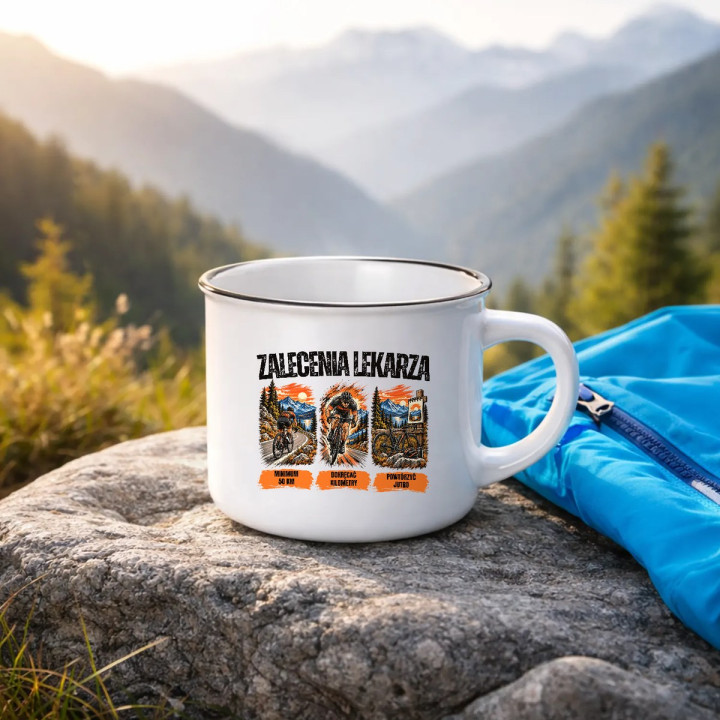 Zalecenia lekarza dla rowerzysty - kubek emaliowany na prezent