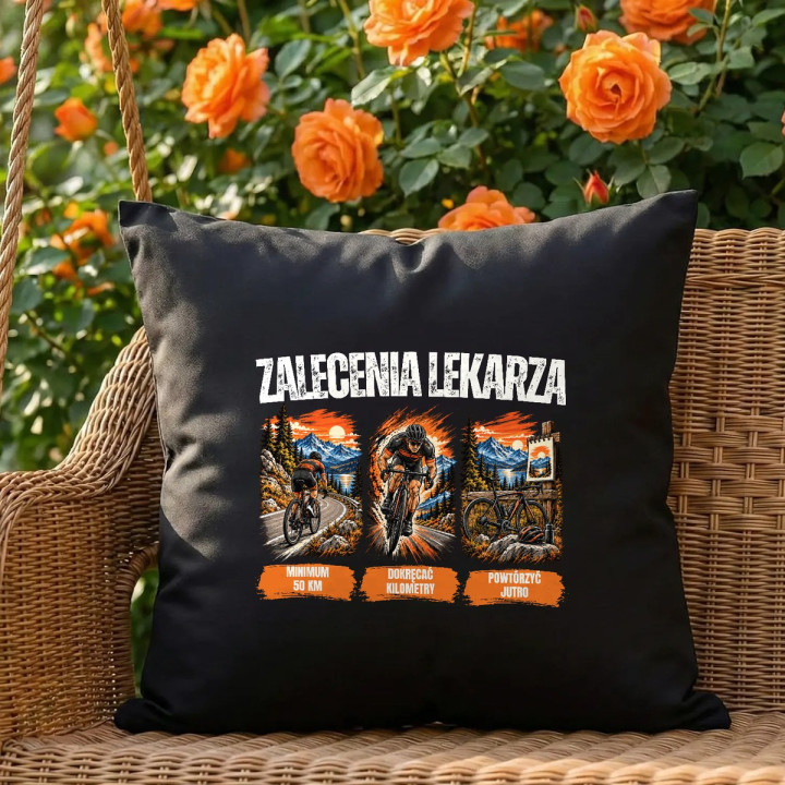 Zalecenia lekarza dla rowerzysty - czarna poduszka na prezent