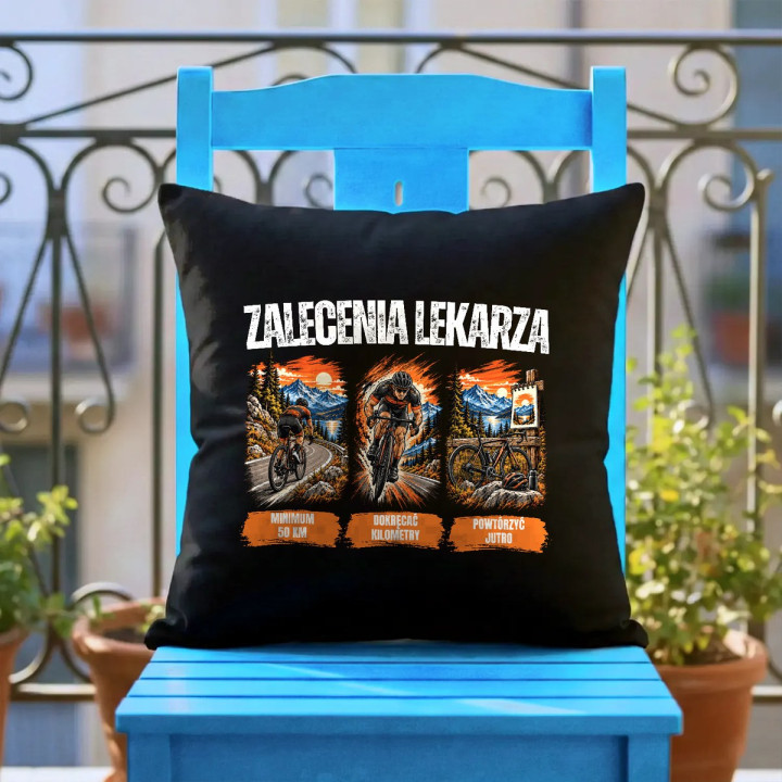 Zalecenia lekarza dla rowerzysty - czarna poduszka na prezent