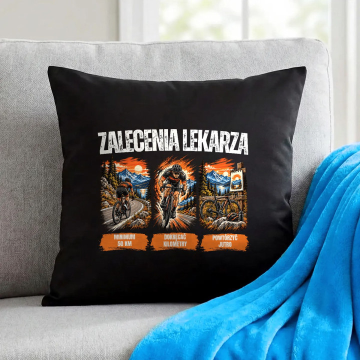Zalecenia lekarza dla rowerzysty - czarna poduszka na prezent