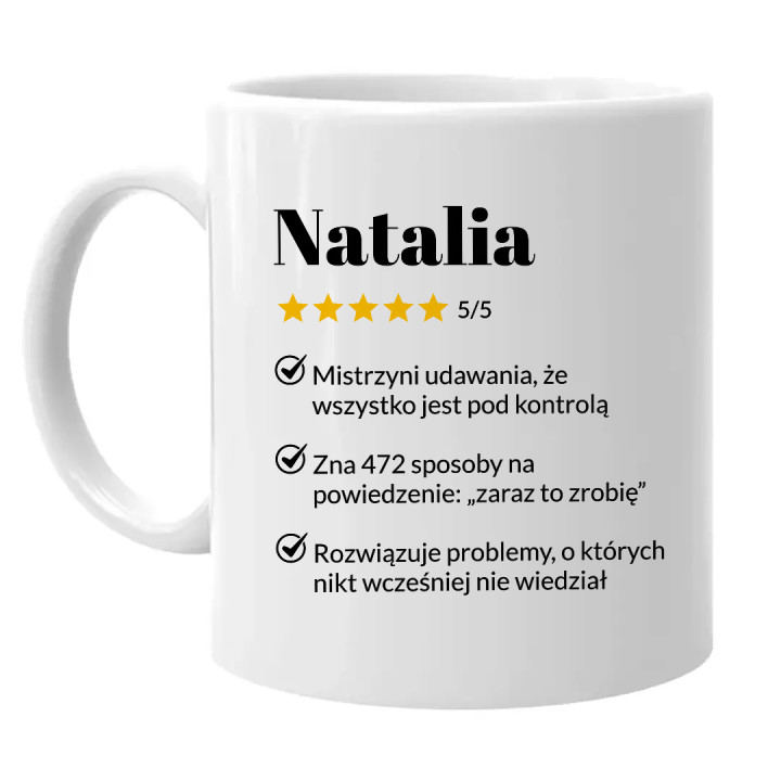 Natalia 5/5 - najlepsza współpracowniczka - kubek na prezent