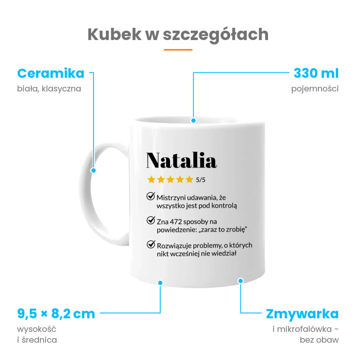 Natalia 5/5 - najlepsza współpracowniczka - kubek na prezent