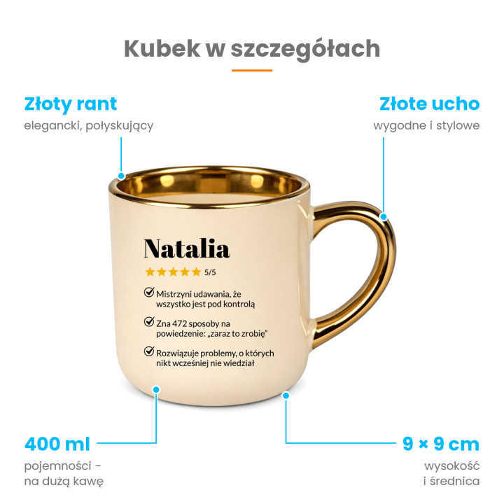 Natalia 5/5 - najlepsza współpracowniczka - kubek elegancki na prezent
