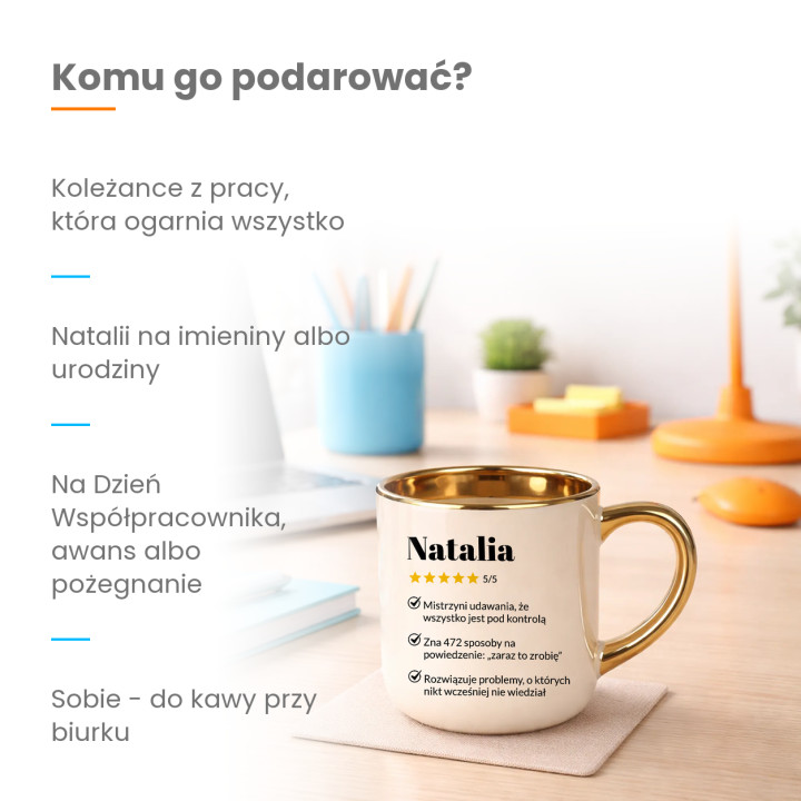Natalia 5/5 - najlepsza współpracowniczka - kubek elegancki na prezent