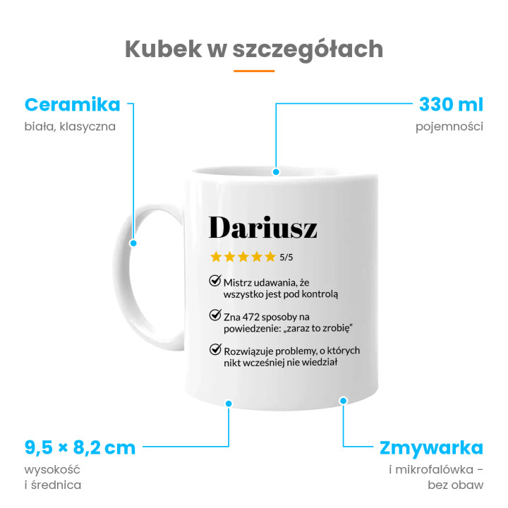 Dariusz 5/5 - najlepszy współpracownik - kubek na prezent