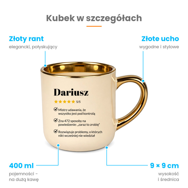 Dariusz 5/5 - najlepszy współpracownik - kubek elegancki na prezent