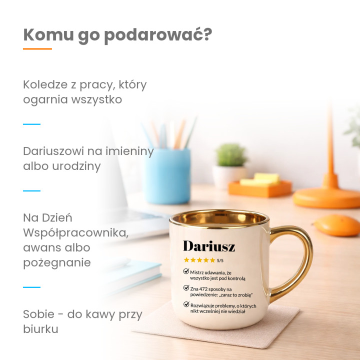 Dariusz 5/5 - najlepszy współpracownik - kubek elegancki na prezent