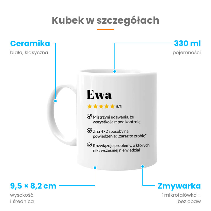 Ewa 5/5 - najlepsza współpracowniczka - kubek na prezent